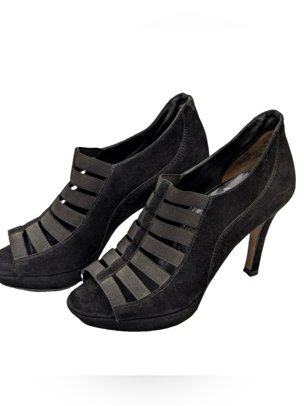 Paul Green “Cher” Black Cage Suede Pumps Heels Peep Toe Sz 8 NEW!